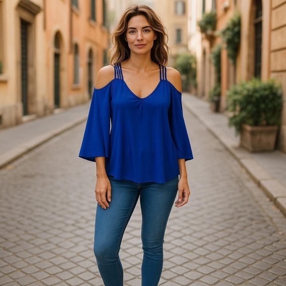 ✅🆕SHEIN Blue Cold Shoulder Top 💙